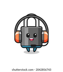 Cartoon mascot of padlock as a customer service , cute style design for t shirt, sticker, logo element
