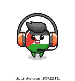 Cartoon mascot of palestine flag badge as a customer service , cute style design for t shirt, sticker, logo element