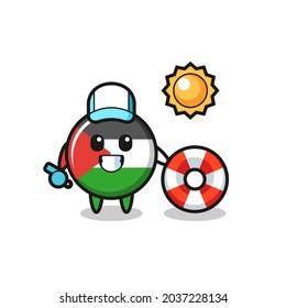 Cartoon mascot of palestine flag badge as a beach guard , cute style design for t shirt, sticker, logo element