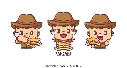 cartoon mascot with pancake. set cartoon vector with different expressions, suitable for, logo brand, stickers, icons, etc.