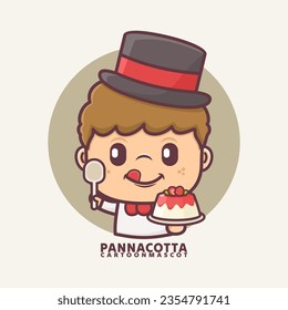 cartoon mascot with panna cotta. vector illustrations with outline style, suitable for, logo brand, stickers, icons, etc.