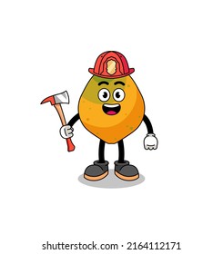 Cartoon mascot of papaya fruit firefighter , character design