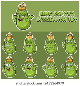 Cartoon Mascot Of Papaya Fuit Character with king and expression set. Vector And Illustration