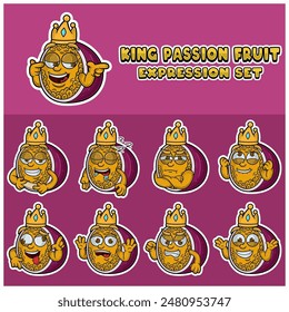 Cartoon Mascot Of  Passion Fuit Character with king and expression set. Vector Illustration