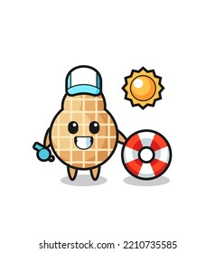 Cartoon mascot of peanut as a beach guard , cute design