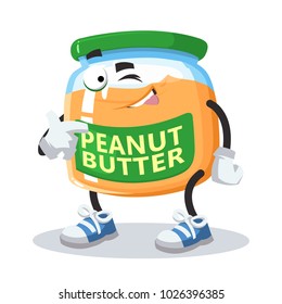 a cartoon mascot peanut butter winks on a white background
