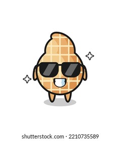 Cartoon mascot of peanut with cool gesture , cute design