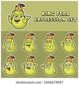 Cartoon Mascot Of  Pear Fuit Character with king and expression set. Vector And Illustration