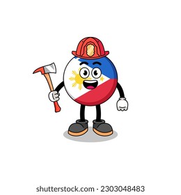 Cartoon mascot of philippines flag firefighter , character design