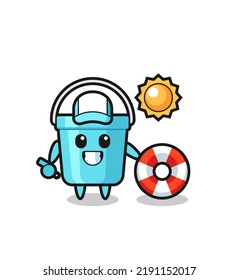 Cartoon mascot of plastic bucket as a beach guard , cute style design for t shirt, sticker, logo element