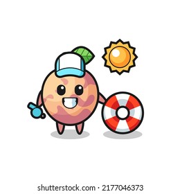 Cartoon mascot of pluot fruit as a beach guard , cute style design for t shirt, sticker, logo element