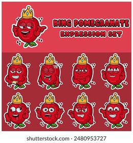 Cartoon Mascot Of  Pomegrante Fuit Character with king and expression set. Vector Illustration