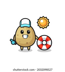 Cartoon mascot of potato as a beach guard , cute style design for t shirt, sticker, logo element