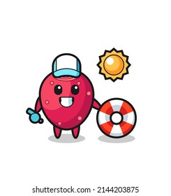 Cartoon mascot of prickly pear as a beach guard , cute design