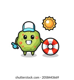 Mascota de caricatura de puke como guardia de playa, diseño de estilo lindo para camiseta, pegatina, elemento logo