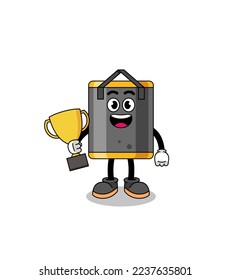Cartoon mascot of punching bag holding a trophy , character design