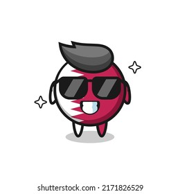 Cartoon mascot of qatar flag badge with cool gesture , cute style design for t shirt, sticker, logo element