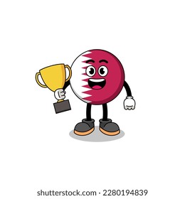 Cartoon mascot of qatar flag holding a trophy , character design
