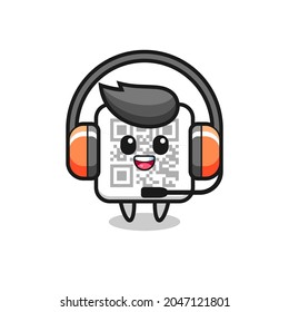 Cartoon mascot of qr code as a customer service , cute design