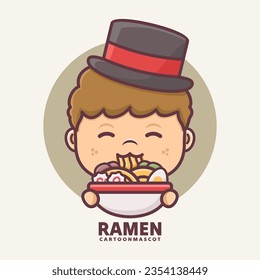 cartoon mascot with  ramen. vector illustrations with outline style, suitable for, logo brand, stickers, icons, etc.