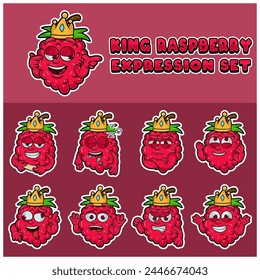 Cartoon Mascot Of  Raspberry Character with king and expression set. Vector And Illustration
