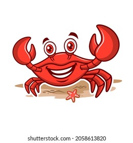 Cartoon Mascot Red Crab On Beach Stock Vector (Royalty Free) 2058613820 ...