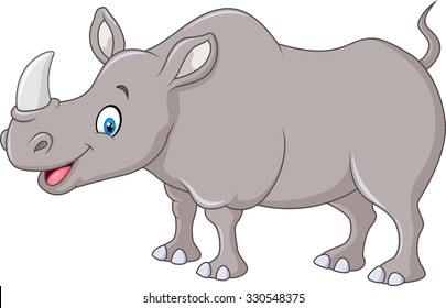 Cartoon mascot rhinoceros isolated on white background