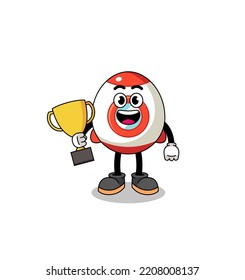 Mascota de caricatura del cohete sosteniendo un trofeo , diseño de personaje