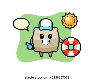 Cartoon mascot of sack as a beach guard , cute style design for t shirt, sticker, logo element
