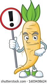 Cartoon mascot of salsify bring sign in his hand