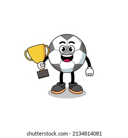 Cartoon mascot of soccer ball holding a trophy , character design