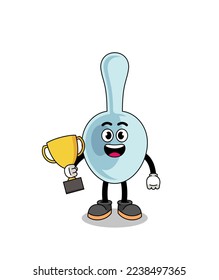 Cartoon mascot of spoon holding a trophy , character design