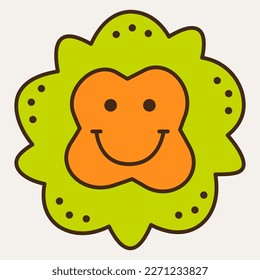 Cartoon mascot, spring floret. Drawing emotion, small flower cheery. Comic face, funny creature, simple character. Isolated on white
