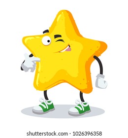 a cartoon mascot star winks on a white background