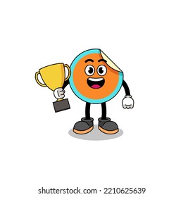 Cartoon mascot of sticker holding a trophy , character design