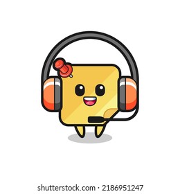 Cartoon mascot of sticky note as a customer service , cute style design for t shirt, sticker, logo element