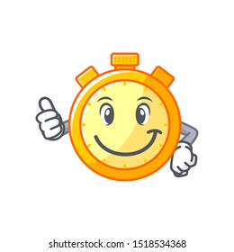 cartoon mascot stopwatch with thumbs up