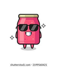 Cartoon mascot of strawberry jam with cool gesture , cute design