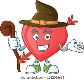 cartoon mascot style of arrow love dressed as a witch