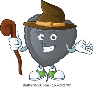cartoon mascot style of black love balloon dressed as a witch