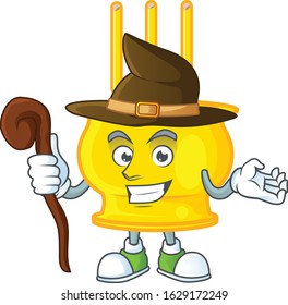 cartoon mascot style of chinese gold incense dressed as a witch