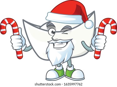 cartoon mascot style of chinese white ingot in Santa costume with candy