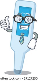 cartoon mascot style of digital thermometer Businessman with glasses and tie