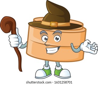 cartoon mascot style of dimsum basket dressed as a witch
