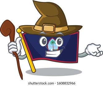 cartoon mascot style of flag guam dressed as a witch