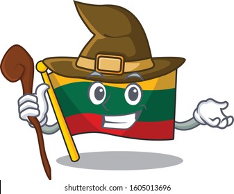 cartoon mascot style of flag lithuania dressed as a witch