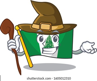 cartoon mascot style of flag norfolk island dressed as a witch