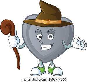 cartoon mascot style of grey love dressed as a witch