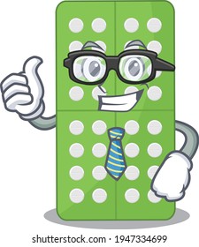cartoon mascot style of medicine pills Businessman with glasses and tie. Vector illustration