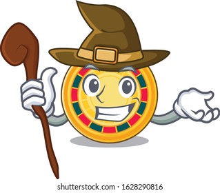 cartoon mascot style of roulette dressed as a witch
